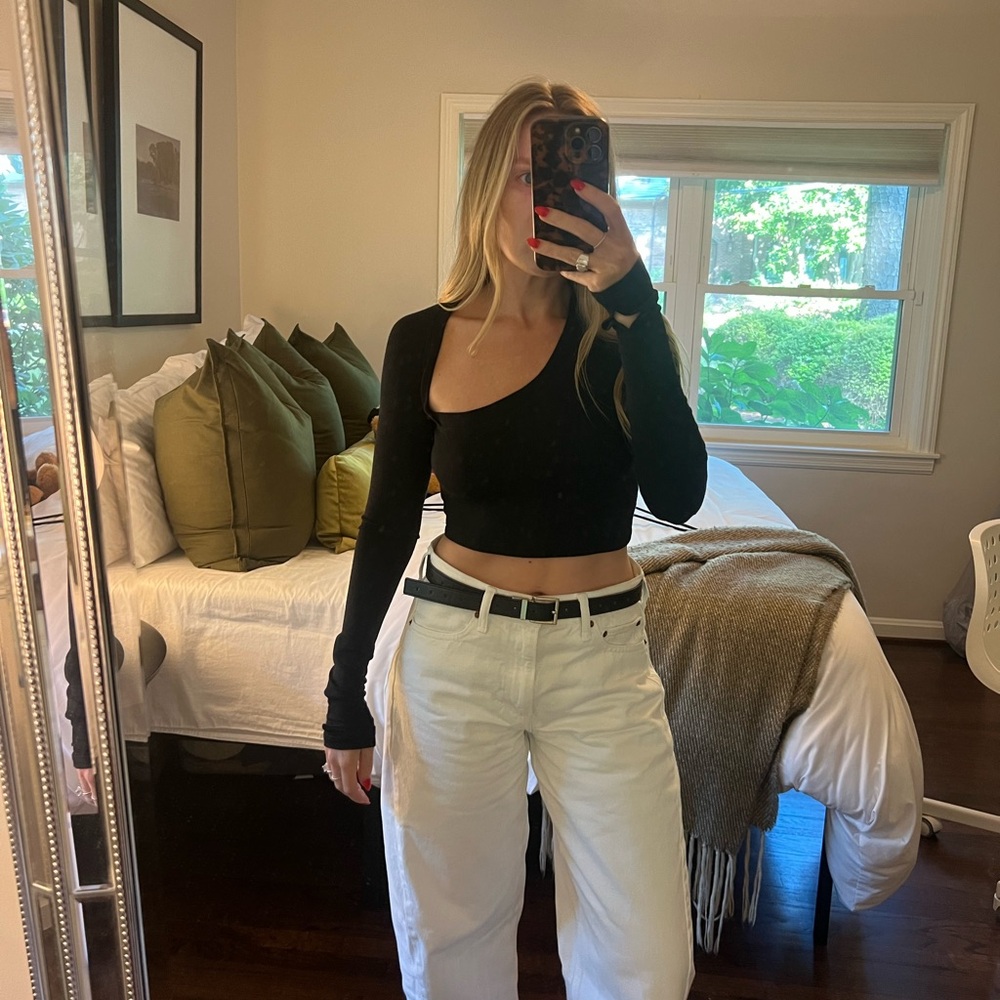 asymmetrical black crop top